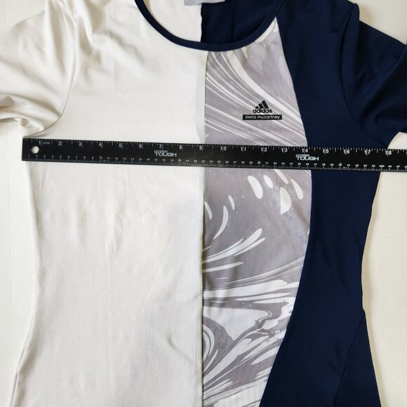 Adidas X Stella McCartney Barricade Tennis Tee Shirt M White Navy Colorblock - Picture 7 of 10